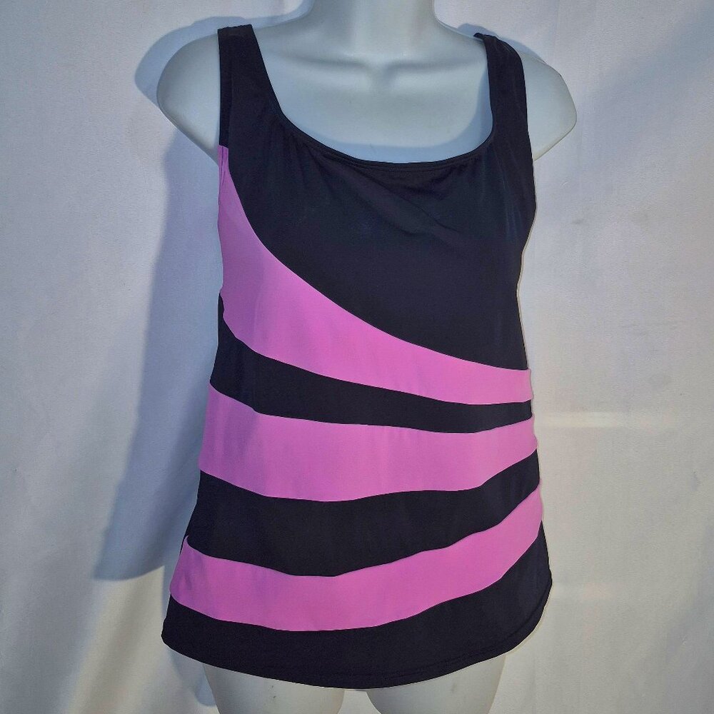 SWIMSUITS FOR ALL Tankini Top with padded bust, Black and pink in size 18W